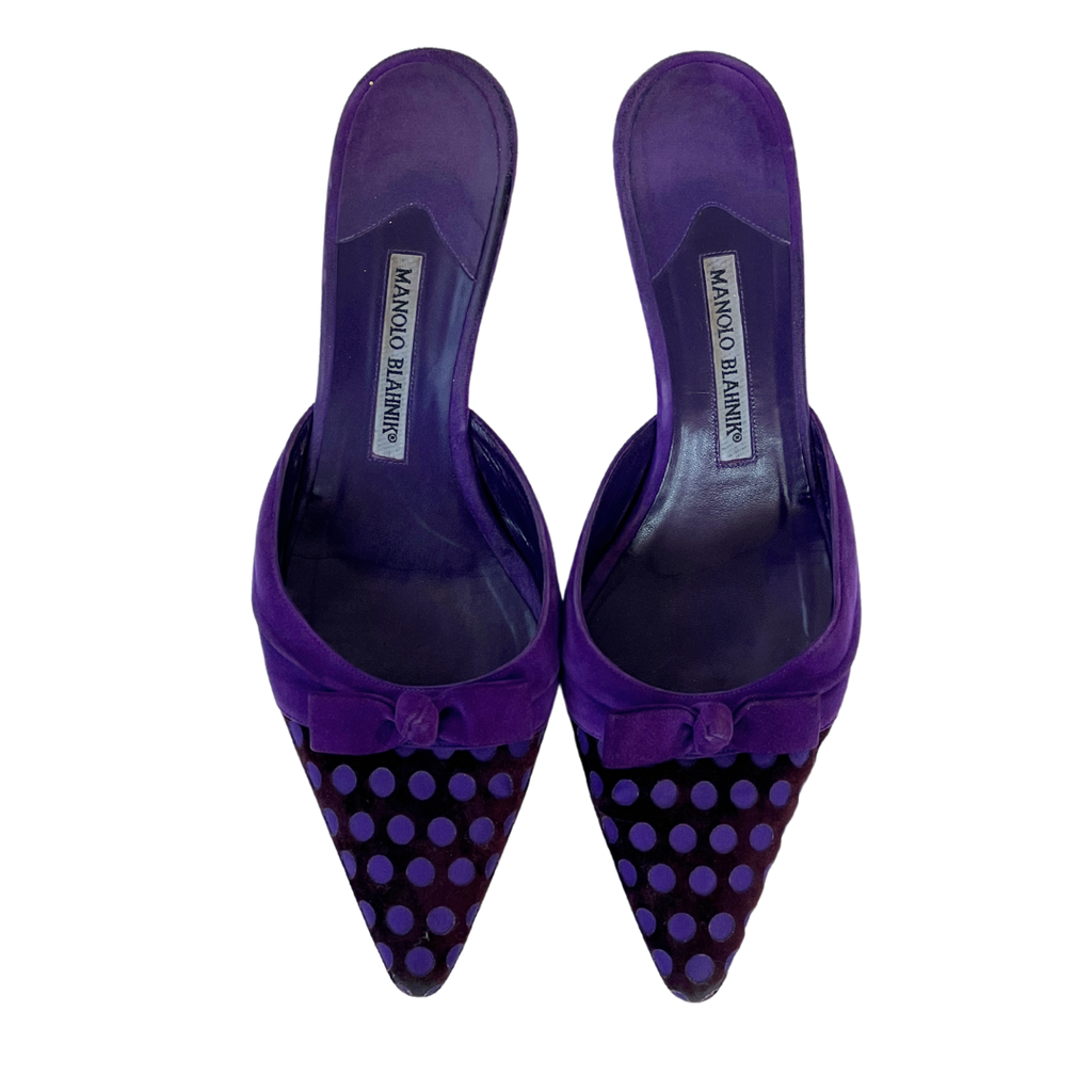 Purple Polka Dot Manolo Blahnik Mules (40)