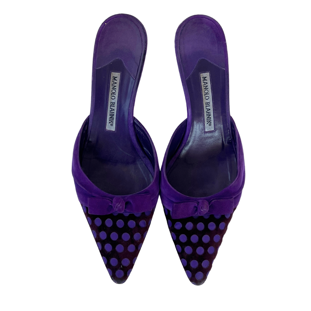 Purple Polka Dot Manolo Blahnik Mules (40)