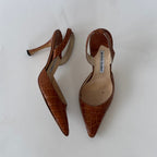Croc Brown Manolo Blahnik Slingbacks (38.5)