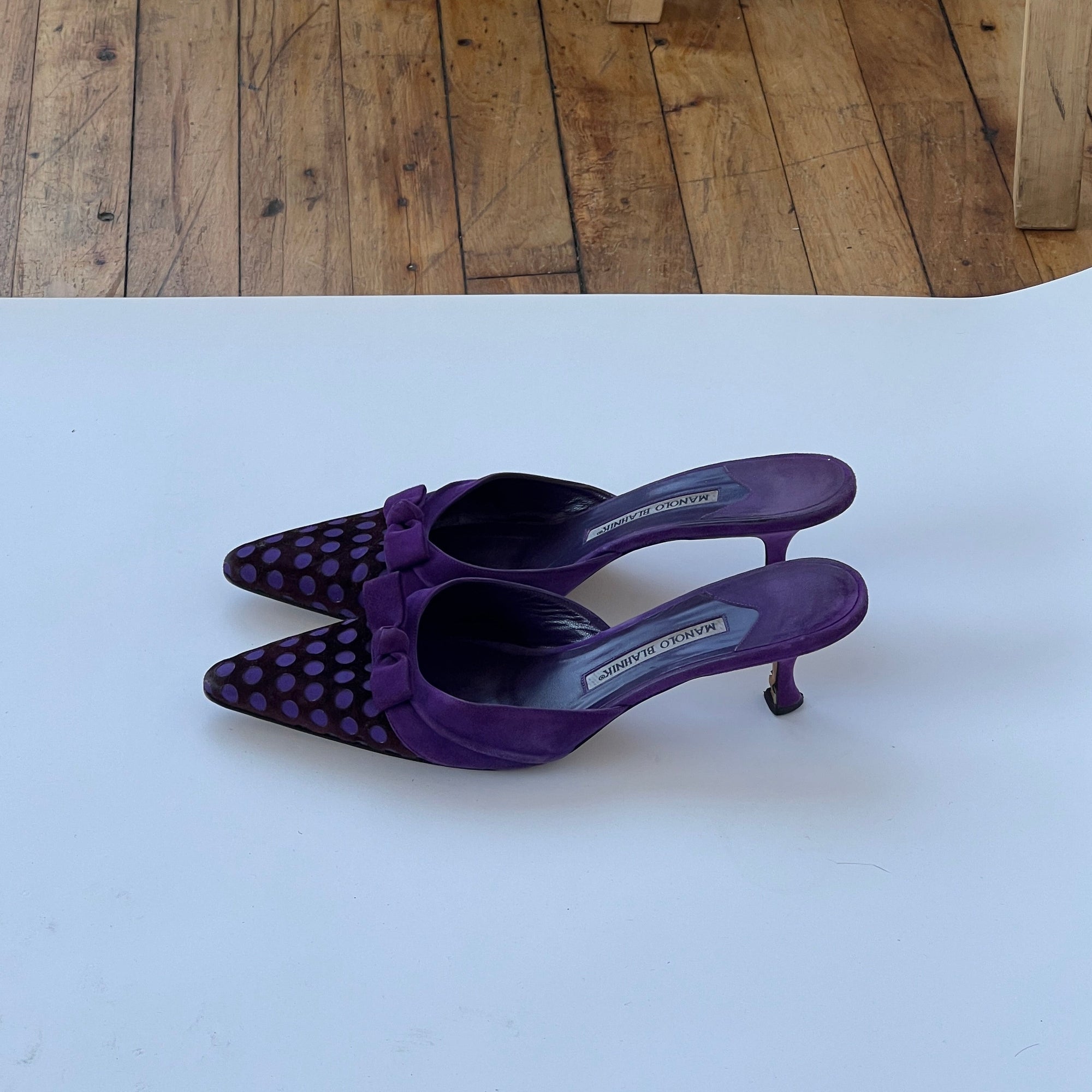 Purple Polka Dot Manolo Blahnik Mules (40)