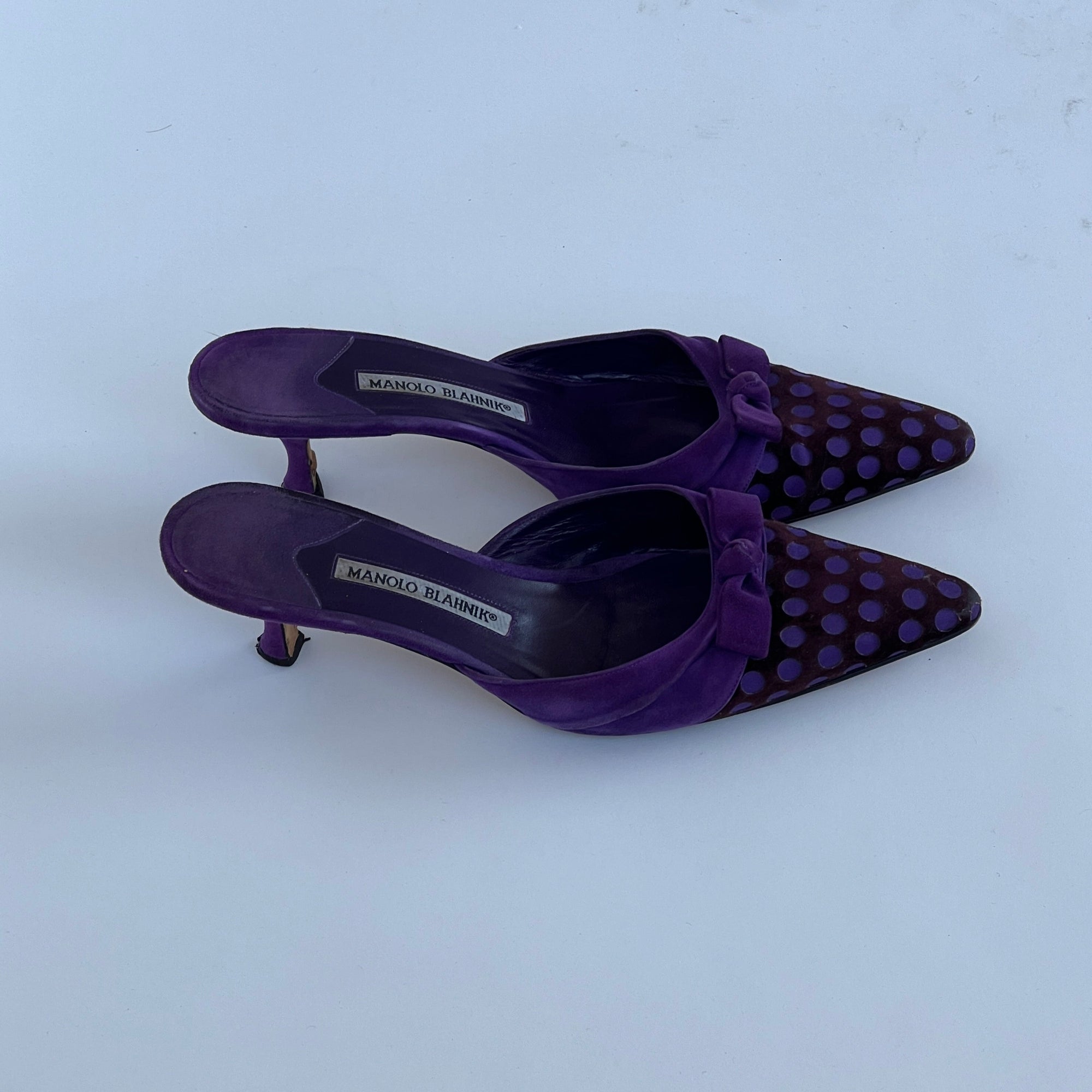 Purple Polka Dot Manolo Blahnik Mules (40)