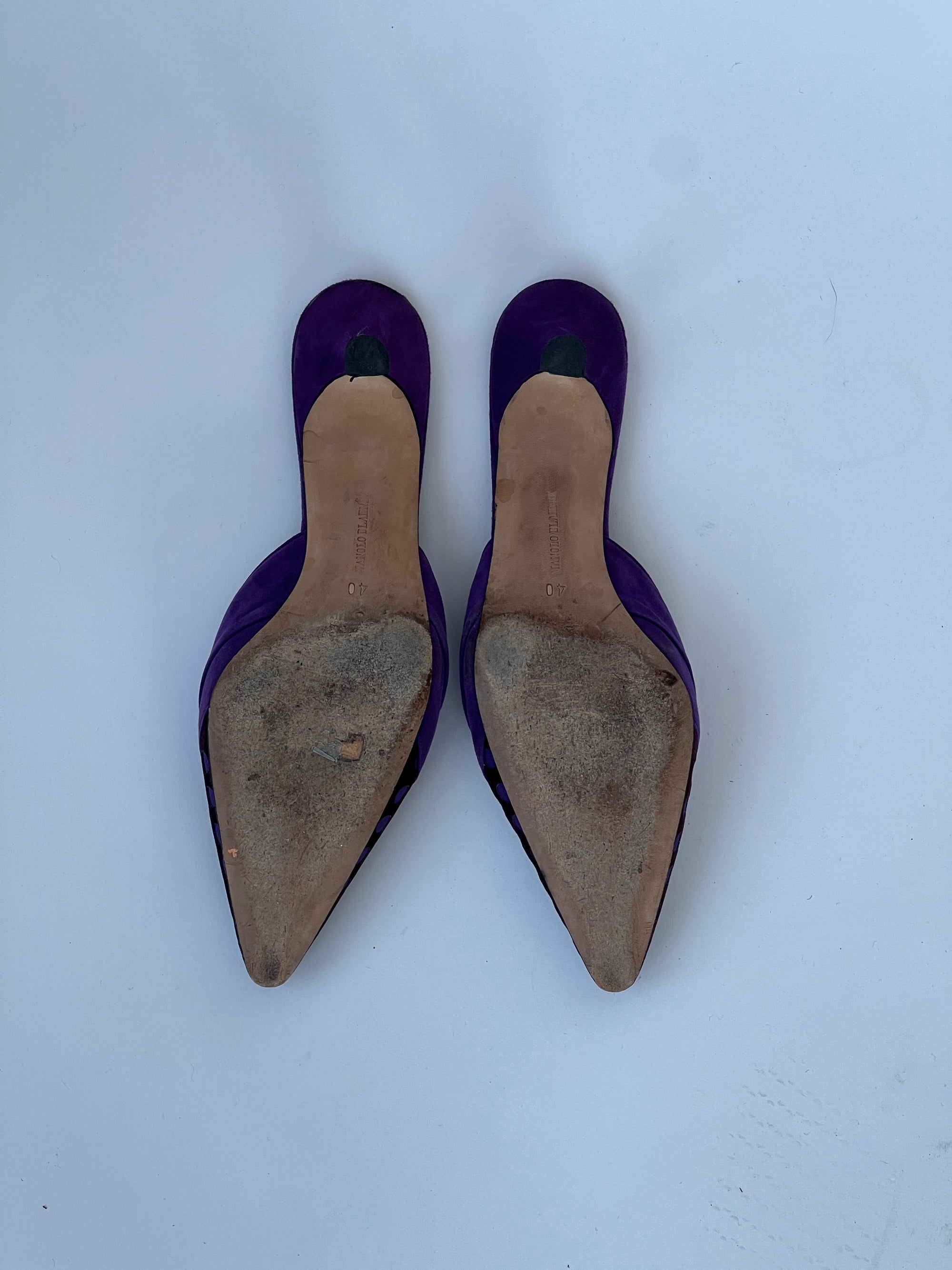 Purple Polka Dot Manolo Blahnik Mules (40)